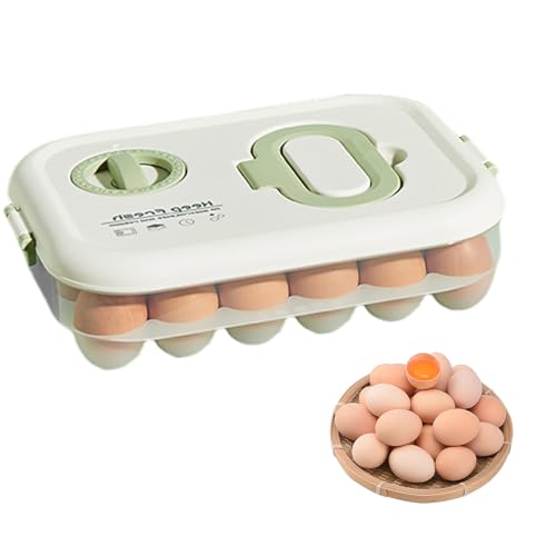 Shwdsy PP-Material Eierbehälter für Kühlschrank, mit Timer Kühlschrank Organizer Eier, 24 Fächer Eierhalter, Kunststoff-Eierbehälter mit Deckel, Geeignet für Küche, Esstisch und Schrank. von Shwdsy