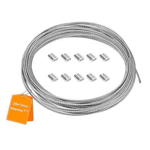 Shwdsy Stahlseil Ummantelt, 20 m × 30 mm Edelstahldrahtseil, 304-Edelstahl Stahldraht, mit 10 Seilklemmen in Achterform, Geeignet für Gartendekoration, Gartenarbeit und Haushalt Shwdsy Stahlseil Ummantelt, 20 m × 30 mm Edelstahldrahtseil, 304-Edelstahl Stahldraht, mit 10 Seilklemmen in Achterform, Geeignet für Gartendekoration, Gartenarbeit und Haushalt von Shwdsy