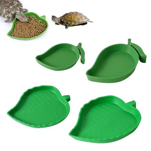 Shwdsy Wasserschale Terrarium, 4 Stück Schildkröten Wasserschale, Grüne PP Reptilienwasserschale, Blattform und Mangofruchtform Terrarien Näpfe, für Füttern von Echsen, Schildkröten und Geckos von Shwdsy