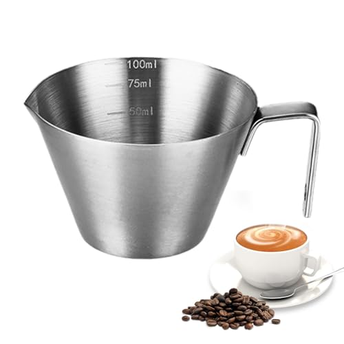 Shxupjn Espresso-Messbecher mit Griff, Espresso-Messbecher aus Edelstahl,Kaffee-Messbecher | Espressotasse mit Henkel, Espresso-Zubehör, Edelstahl-Messbecher für Kaffee von Shxupjn