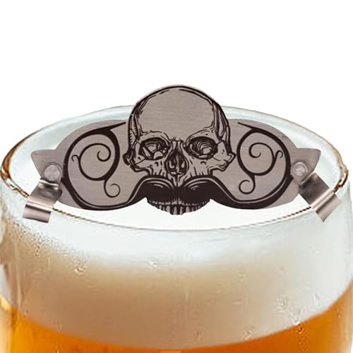 Shxupjn Schnurrbartschutz zum Trinken, Schnurrbart-Getränkeschutz | Edelstahl-Schnurrbartschutz im Totenkopf-Design für Becher - Dekoratives, multifunktionales, innovatives Trinkzubehör für von Shxupjn