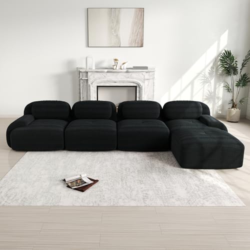 Ecksofa 4-Sitzer hochelastischer 32D Polsterung rutschfest mit Chaiselongue extra-breite Armlehnen frei kombinierbar ohne Montage für Büro Wohnzimmer Heimkino Black Ecksofa 4-Sitzer hochelastischer 32D Polsterung rutschfest mit Chaiselongue extra-breite Armlehnen frei kombinierbar ohne Montage für Büro Wohnzimmer Heimkino Black von Shye