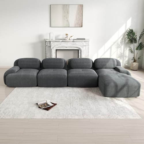 Ecksofa 4-Sitzer hochelastischer Polsterung rutschfest mit Chaiselongue extra-breite Armlehnen frei kombinierbar ohne Montage für Büro Wohnzimmer und Heimkino Grey Ecksofa 4-Sitzer hochelastischer Polsterung rutschfest mit Chaiselongue extra-breite Armlehnen frei kombinierbar ohne Montage für Büro Wohnzimmer und Heimkino Grey von Shye