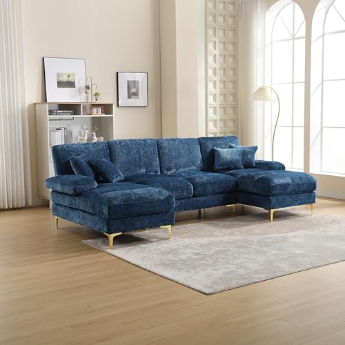 Modernes großes Chenille Sektionssofa, U-Shape, mit doppelten Liegesitzen für Wohnzimmer Schlafzimmer Büro Wohnung Villa Zuhause am Kamin von Shye