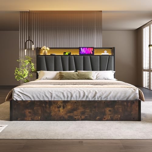 Polsterbett Metallbett App-Control Doppelbett mit Aufladen USB Ladefunktion Kopfteil und LED-Beleuchtung,Metallbett 180x200cm Lattenrost aus Holz, Grau (Ohne Matratze) von Shye