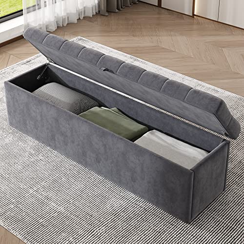 Samt, Polsterbank, Gepolsterte Sitzbank, Betthocker, Bank mit Stauraum, grau 138 x 41 x 42 cm von Shye