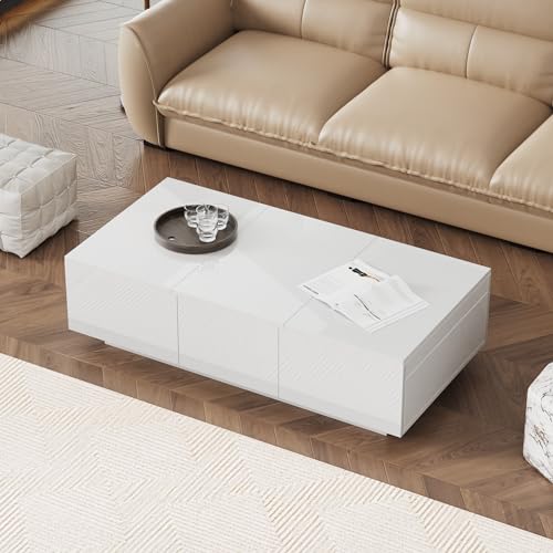 Shye Couchtisch, Hochglanz-Wohnzimmertisch mit Push-Pull-Aufbewahrungsstruktur, doppelseitigen Schubladen von Shye