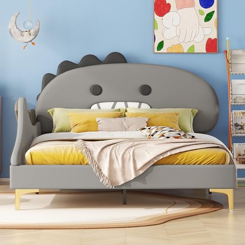 Shye Kinderbett, Cartoon Dinosaurier Form, Flachbett, PU Material (Grau, 140x200CM) von Shye