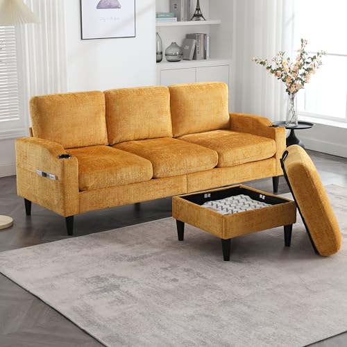 Sofa 4-Sitzer Elegantes Sofa mit Hocker & Stauraum, bequemen Armlehnen, Getränkehalter, Seitentaschen & robusten Kunststofffüßen, Samtbezug für hautfreundlichen Komfort Sofa 4-Sitzer Elegantes Sofa mit Hocker & Stauraum, bequemen Armlehnen, Getränkehalter, Seitentaschen & robusten Kunststofffüßen, Samtbezug für hautfreundlichen Komfort von Shye