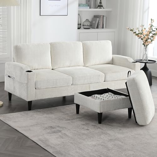 Sofa 4-Sitzer Elegantes mit Hocker & Stauraum, bequemen Armlehnen, Getränkehalter, Seitentaschen & robusten Kunststofffüßen, Samtbezug für hautfreundlichen Komfort Sofa 4-Sitzer Elegantes mit Hocker & Stauraum, bequemen Armlehnen, Getränkehalter, Seitentaschen & robusten Kunststofffüßen, Samtbezug für hautfreundlichen Komfort von Shye