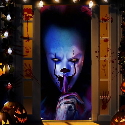 Shyllin Halloween Türdeko Banner Clown-Geist,180x90cm,Hängende Türdeko Hintergrund,Gruselig Tür Dekoration, Loch in den Ecken,mit Band, Geeignet für Halloween-Veranda,Party, Wanddekoration Shyllin Halloween Türdeko Banner Clown-Geist,180x90cm,Hängende Türdeko Hintergrund,Gruselig Tür Dekoration, Loch in den Ecken,mit Band, Geeignet für Halloween-Veranda,Party, Wanddekoration von Shyllin