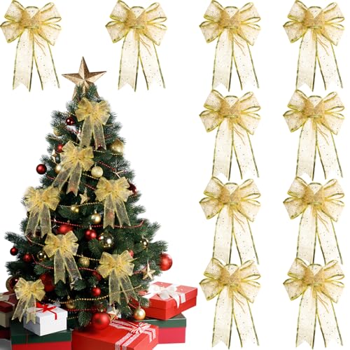 Shyllin Weihnachtsschleifen Schleifen Glitzer Weihnachtsbaum Bogen Schleife Satinband 10Pcs, Weihnachtsbaumschmuck Geschenkschleife 22x25cm, für Geschenkboxen Weihnachtskranz Geschenke Hochzeit Deko von Shyllin