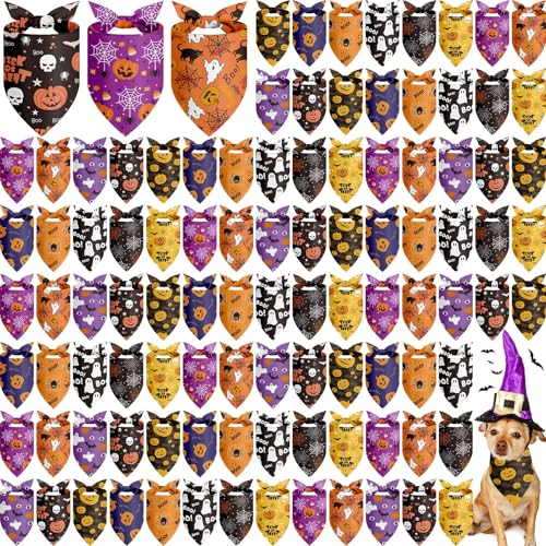 Shyyween Halloween-Hundehalstücher für Hunde, weich, dreieckig, verstellbar, für kleine, mittelgroße und große Haustiere, Halloween-Party-Kostüm, 100 Stück Shyyween Halloween-Hundehalstücher für Hunde, weich, dreieckig, verstellbar, für kleine, mittelgroße und große Haustiere, Halloween-Party-Kostüm, 100 Stück von Shyyween