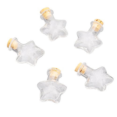 SiAura Material ® - 5 Stück, Mini – Glasflaschen mit Korken, Sternform, 2,7cmx2cm von SiAura Material