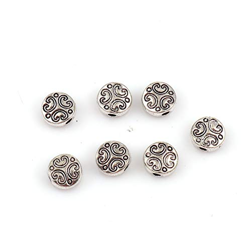 SiAura Material 10 Stück Metallperlen 6mm mit 1,6mm Loch, Flachrund Gemustert, Silberfarben zum Basteln und Auffädeln von SiAura Material