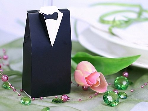 SiDeSo® 10 x Kartonagen Bräutigam Frack Anzug Gastgeschenke Gift Hochzeit Deko von SiDeSo
