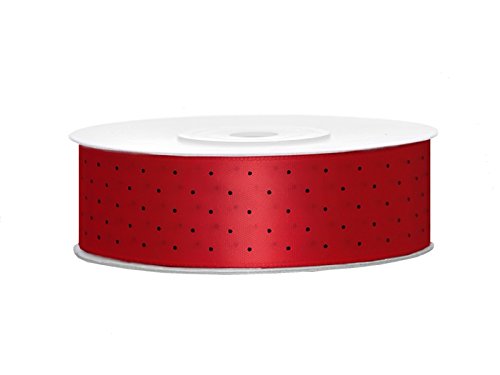 SiDeSo® Satinband rot mit schwarzen Punkten 25m x 25mm 0,15€/m Hochzeit Dekoband Geschenkband Antennenband Schleifenband von SiDeSo