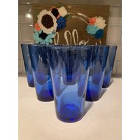 Kobaltblaue Trinkgläser Von Libbey Glass | Blaues Trinkgeschirr Kobalt Blau Tischlandschaft von SiEstates