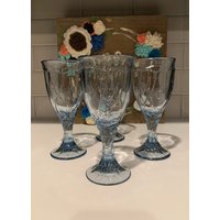 Vintage Swirl-Hellblaue Weingläser Von Noritake | Blaue Glas Tischlandschaft Blaues Bargeschirr Gepresstes von SiEstates