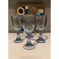 Vintage Swirl-Hellblaue Weingläser Von Noritake | Blaue Glas Tischlandschaft Blaues Bargeschirr Gepresstes von SiEstates