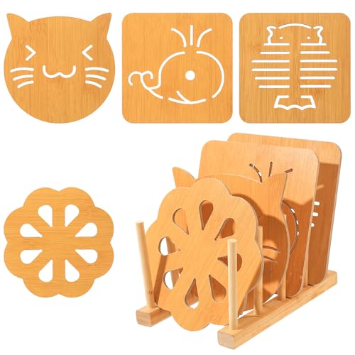 8 STK Hitzebeständiger topfuntersetzer Set, Bambus Topfuntersetzer Holz Untersetzer Tischset für Küche Pfannen Topf Teekanne Schüsseln Geschirr Holzuntersetzer, mit Abtropfgestell von SiGuLiKeJi
