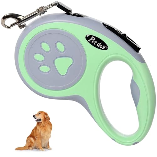 Einziehbare Hundeleine, SiHuiTu 5M/16FT Ausziehbare Hundeleine mit Starkem Nylonband, Verwicklungsfreie Einhandbremse, Pause, Schloss für Kleine Mittlere Hunde (Grün) von SiHuiTu