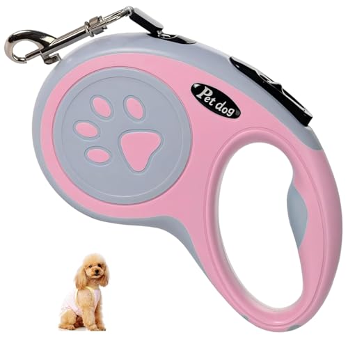 Einziehbare Hundeleine, SiHuiTu 5M/16FT Ausziehbare Hundeleine mit Starkem Nylonband, Verwicklungsfreie Einhandbremse, Pause, Schloss für Kleine Mittlere Hunde (Rosa) von SiHuiTu