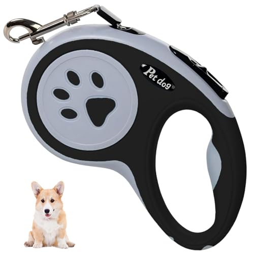 Einziehbare Hundeleine, SiHuiTu 5M/16FT Ausziehbare Hundeleine mit Starkem Nylonband, Verwicklungsfreie Einhandbremse, Pause, Schloss für Kleine Mittlere Hunde (Schwarz) von SiHuiTu
