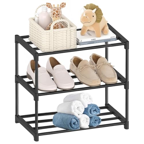 SiHuiTu Schuhregal mit 3 Ebenen, schmaler kleiner Schuhaufbewahrungs-Organizer, platzsparender Metall-Fußraum-Aufbewahrungsregal, einfache Montage & starkes Design, stapelbarer Schuhregal Ständer für SiHuiTu Schuhregal mit 3 Ebenen, schmaler kleiner Schuhaufbewahrungs-Organizer, platzsparender Metall-Fußraum-Aufbewahrungsregal, einfache Montage & starkes Design, stapelbarer Schuhregal Ständer für von SiHuiTu