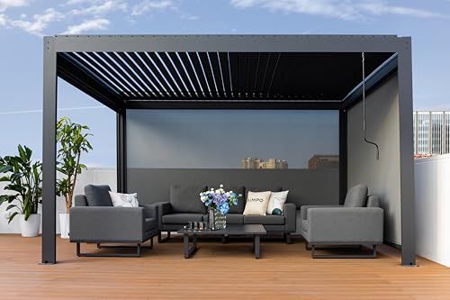 SiMPO LIFESTYLE Delux Pavillon 3X3M mit LED-Leuchten Aluminium Pergola und 3 Seitenwände Wasserdicht Stabil Winterfest Sonnenschutz von SiMPO LIFESTYLE