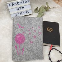 Individuell Bestickte Gotteslobhuelle Aus Wollfilz, Pusteblume, Kommunionsgeschenk, Mittelgrau von SiNiJu