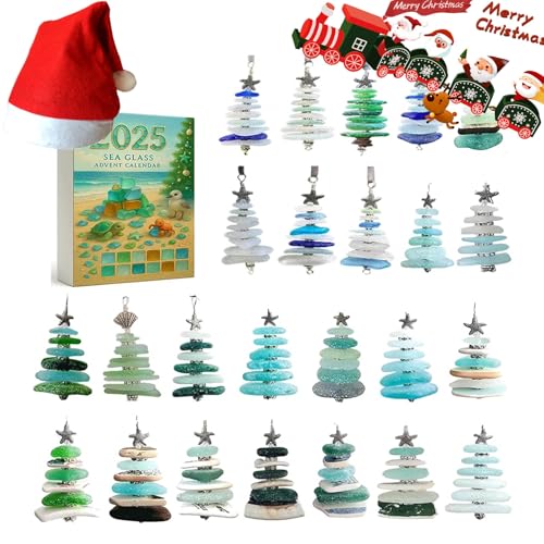 Adventskalender 2025 mit Seeglas-Weihnachtsbaum, 24-Tage-Countdown-Kalender mit Seeglas-Überraschungen zum Thema Ozean. Einzigartige Weihnachtsdekoration und Sammlergeschenk für 2025 (2D) von SiQiYu