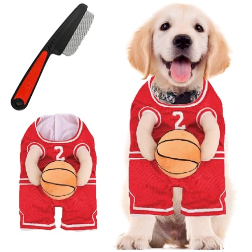 Halloween Dog Basketball Costume with Ball,Dog Basketballs Costume Holding Balldog Basketball, for Sports Outfit Cosplay Clothes for Small Medium Large Dogs (Red, M) von SiQiYu