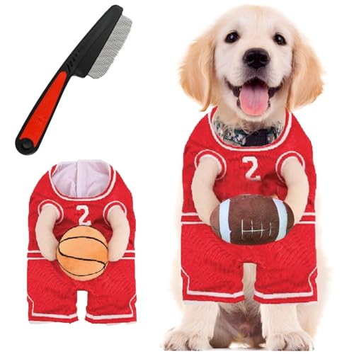 Halloween Dog Basketball Costume with Ball,Dog Basketballs Costume Holding Balldog Basketball, for Sports Outfit Cosplay Clothes for Small Medium Large Dogs (Red Football, M) von SiQiYu