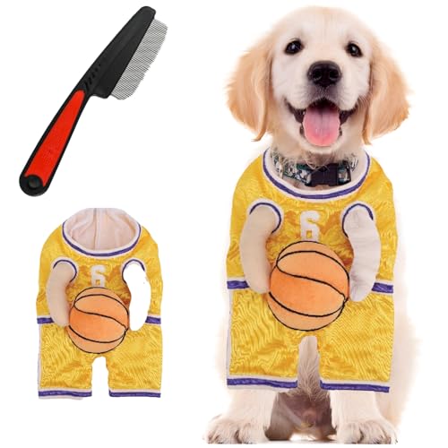 Halloween Dog Basketball Costume with Ball,Dog Basketballs Costume Holding Balldog Basketball, for Sports Outfit Cosplay Clothes for Small Medium Large Dogs (Yellow, L) von SiQiYu