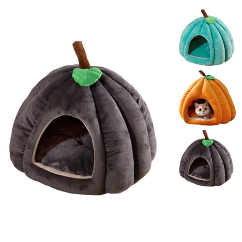 Kürbis-Katzenbett, 2025 Süßes Halloween-Katzenbett mit abnehmbarem Kissen, Welpenhaus für Katzen und kleine Hunde (Gray, l) von SiQiYu