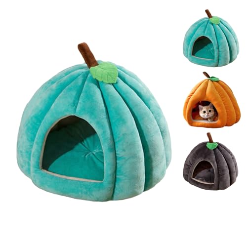 Kürbis-Katzenbett, 2025 Süßes Halloween-Katzenbett mit abnehmbarem Kissen, Welpenhaus für Katzen und kleine Hunde (Green, l) von SiQiYu