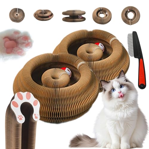 Twisty Paws Katzenspielzeug, Kitty Curls Katzenkratzbaum, Flexibler Curls Katzenkratzbaum für Wohnungskatzen, faltbares Katzen-Akkordeon, magische Orgel, Katzenkratzbrett mit Glöckchen (2pcs) von SiQiYu