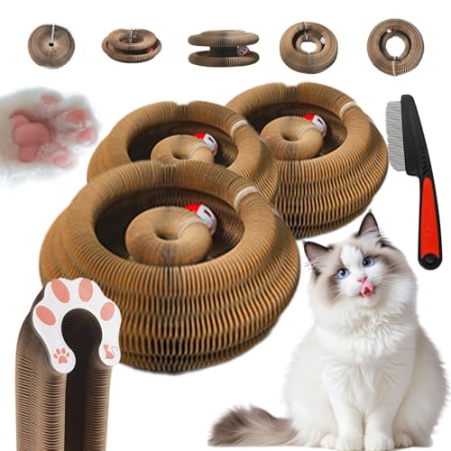 Twisty Paws Katzenspielzeug, Kitty Curls Katzenkratzbaum, Flexibler Curls Katzenkratzbaum für Wohnungskatzen, faltbares Katzen-Akkordeon, magische Orgel, Katzenkratzbrett mit Glöckchen (3pcs) von SiQiYu
