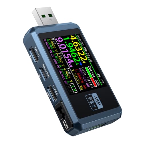 FNB48P USB Tester,USB Tester Messgerät Mit Anzeige Voltmeter Strommessgerät USB TYPE-C Schnellladeerkennung PD2.0/PD3.0 QC2.0/QC3.0 (Bluetooth-fähig) von SiRyder