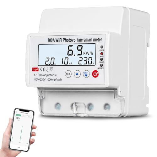 SiRyder Intelligenter Energiezähler WLAN,100A 220V Photovoltaik-Zähler LCD Tuya Smart Bidirektionale PV-Messung,Über-/Unterspannungsschutz,Fernsteuerung,Prepaid-Management von SiRyder