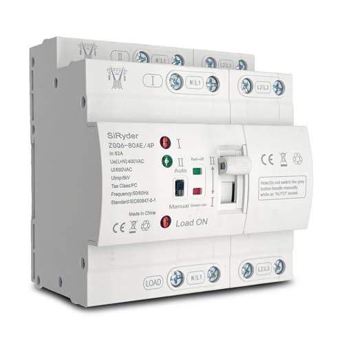 SiRyder Notstrom Umschalter,Automatischer Transferschalter 220V DIN Schiene 4P 63A ATS Dual Power Automatischer Transferschalter Elektrische Wahlschalter Umschalter Notstrom von SiRyder