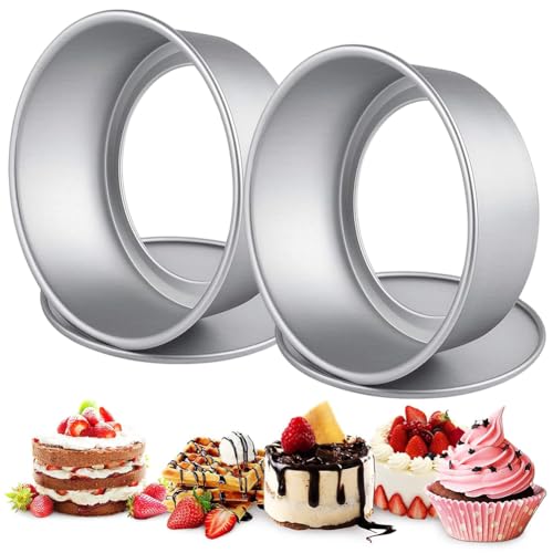 2 Stück Runde Kuchenform Aluminium,Tiefe Aluminiumbackform,Runde Tortenformen mit Boden Abnehmbar,Aluminum Runden Backformen Antihaft-Backformen,Backformen,für Geburtstag,Hochzeit,Weihnachten(8Zoll) von SiSfeL