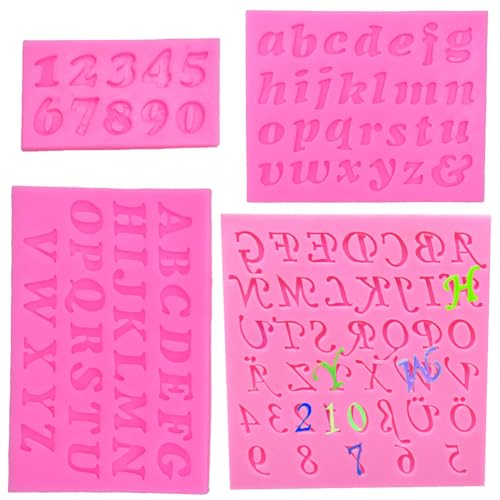 SiSfeL 4 Stück Buchstabe und Nummer Fondant Silikonform,Großbuchstaben Kleinbuchstaben Alphabet Formen,3D Zahlen Süßigkeiten Silikonformen,für Schokoladenform Ton Kuchen Keks Süßigkeiten (Rosa) von SiSfeL