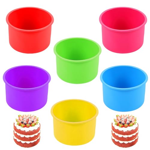 6 Stück Silikon Backform Rund,4 Zoll Runde Antihaft Backform Backen Silikonformen,Rund Silikon Backform Kuchenform,Backen Chnell Abgelöstes Backformen,für Käsekuchen,Regenbogenkuchen,Chiffon-Kuchen von SiSfeL