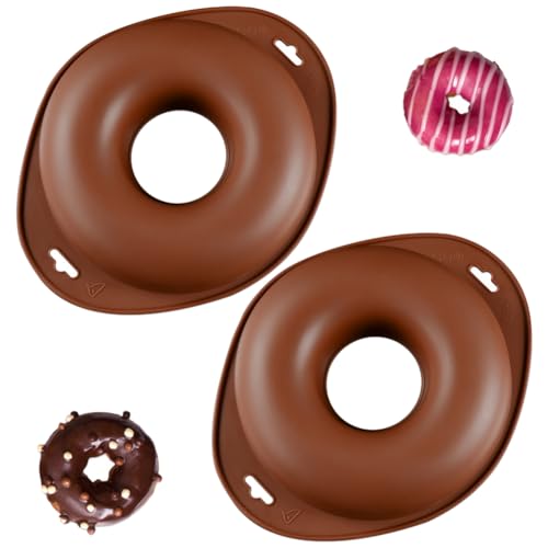 SiSfeL 2 Stück Braun Groß Donuts Backform,Donut Form Silikon,Silikon Donut Formen,Antihaftbeschichtete Donutbackform in Lebensmittelqualität zum Backen von Donuts für Kuchen Keks Bagels Muffins von SiSfeL