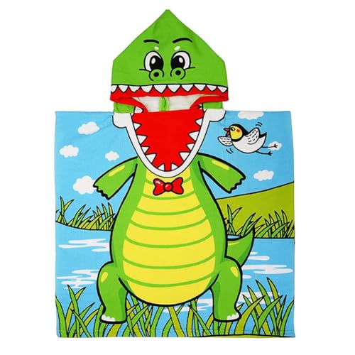 SiSfeL Krokodil Kind Badetuch mit Kapuze,Krokodil Bademantel Schwimmen Handtuch,Badetücher Badehandtuch Kinder,Kapuzenponcho für Kinder für Kinder, Jungen und Mädchen(128 * 75CM) von SiSfeL
