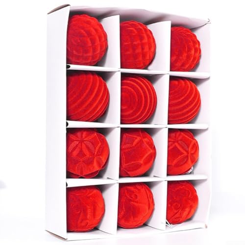 12 Weihnachtskugel-Ornamente für Feiertage, Baumschmuck mit Aufhängeschlaufe, geeignet für Hochzeitsfeiern und saisonale Feiern, hergestellt aus PET-Material (rot) von SiSinkal