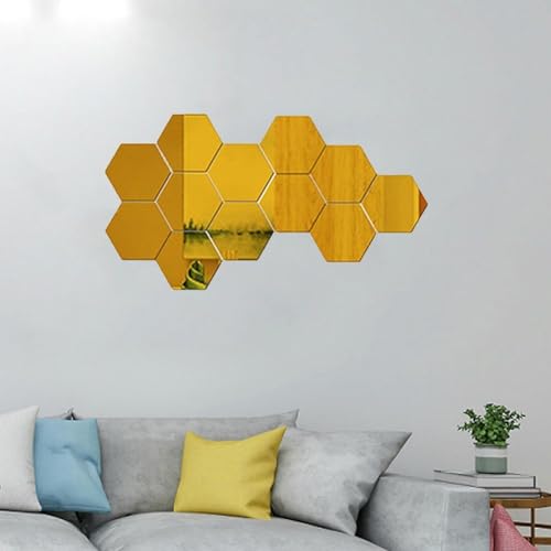 12 x sechseckige Acryl-Spiegel-Wandaufkleber für anspruchsvolle Innenräume (Gold) von SiSinkal