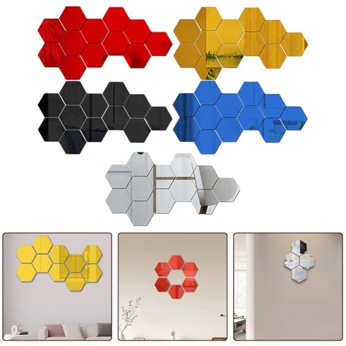 12 x sechseckige Acryl-Spiegel-Wandaufkleber für anspruchsvolle Innenräume (rot) von SiSinkal